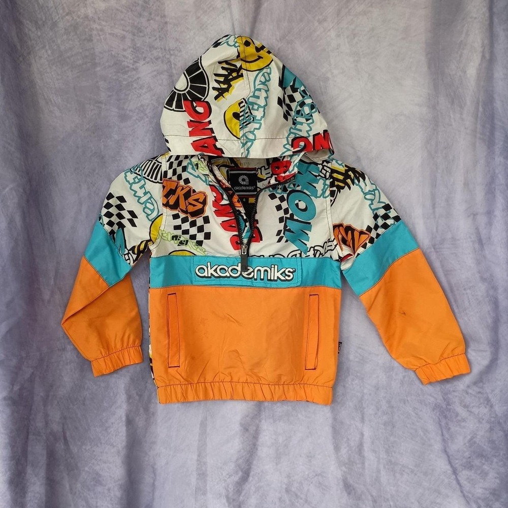 Akademiks Kids Graffiti Print Colorblock Hooded Windbreaker Jacket